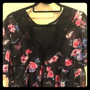 Torrid chiffon and lace blouse with cold shoulder